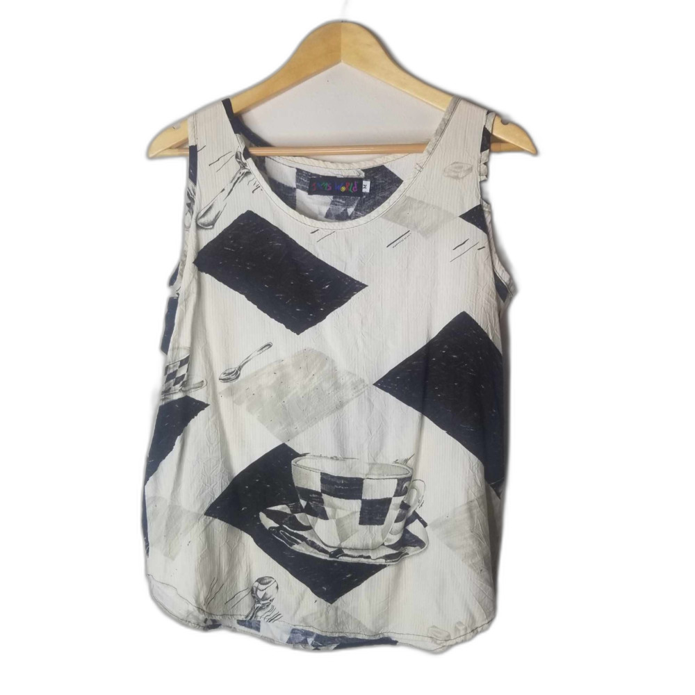 JAMS WORLD Women’s Black and White Tank Top Made in USA 100% Rayon Sz Medium